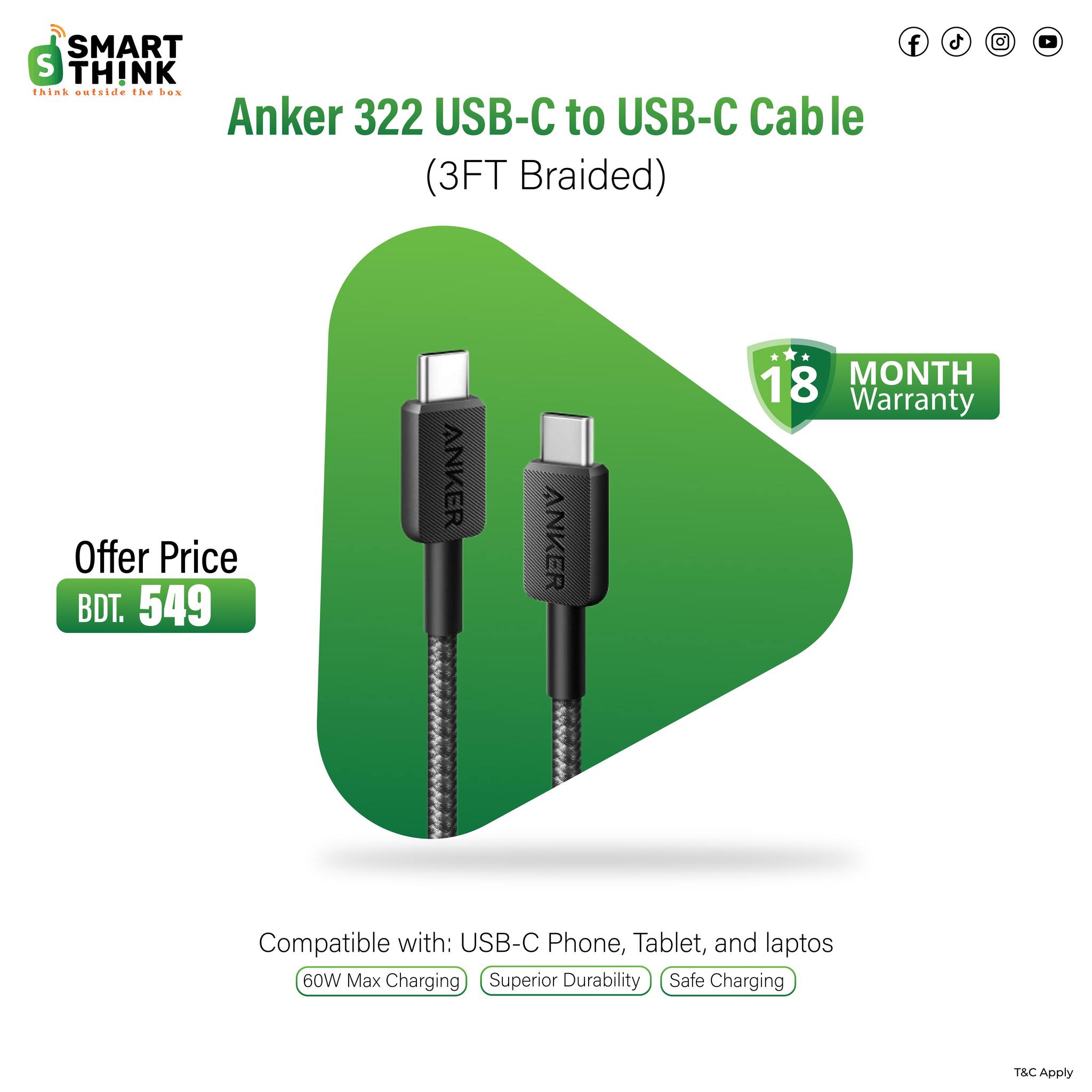 Anker 322 usb c to usb-c cable Anker 322 USB-C to USB-C Cable - Image 1